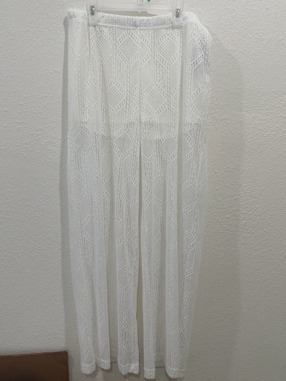 Breathable White Crochet Wide-Leg Pants